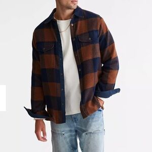 Fjallraven Canada Snap Shirt Wool Blend Blue Brown Flannel Plaid Size Medium